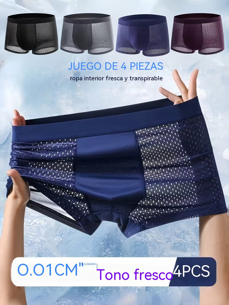 【4 piezas】Calzoncillos bóxer de malla transpirable y cómodos para hombre