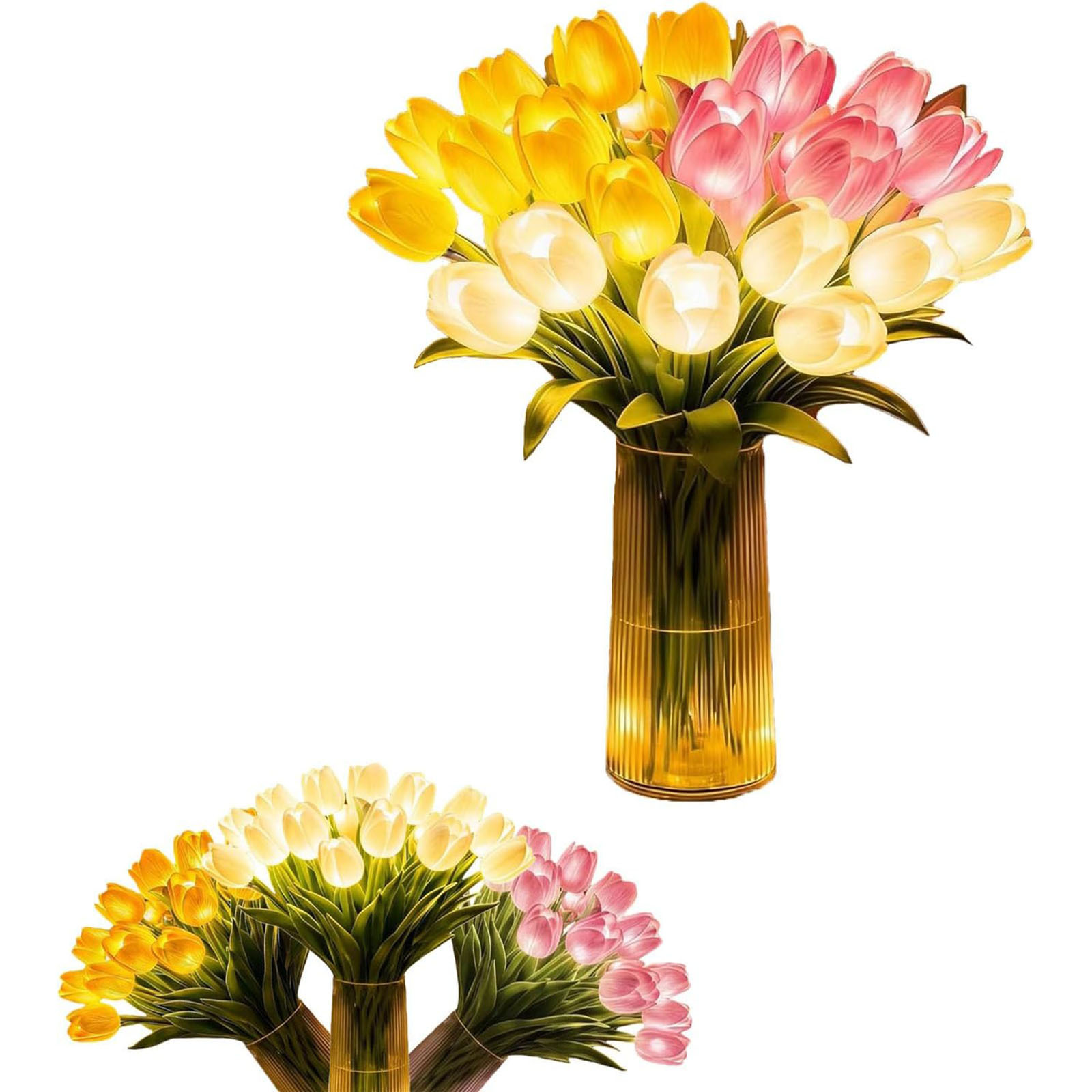 Egy 15 tulipánból álló csokor éjszakai fénynek