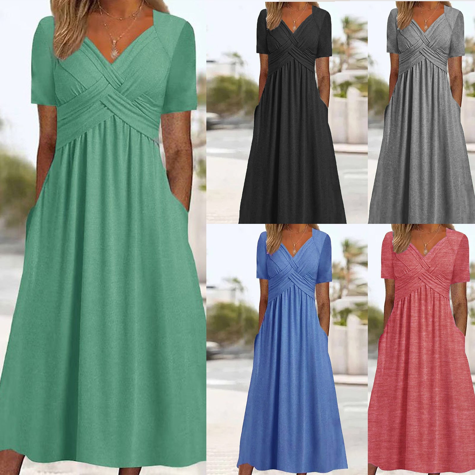 👍👍【50% OFF】💐👗【S-3XL】2025 jarné a letné nové jednofarebné módne jednoduché ležérne šaty