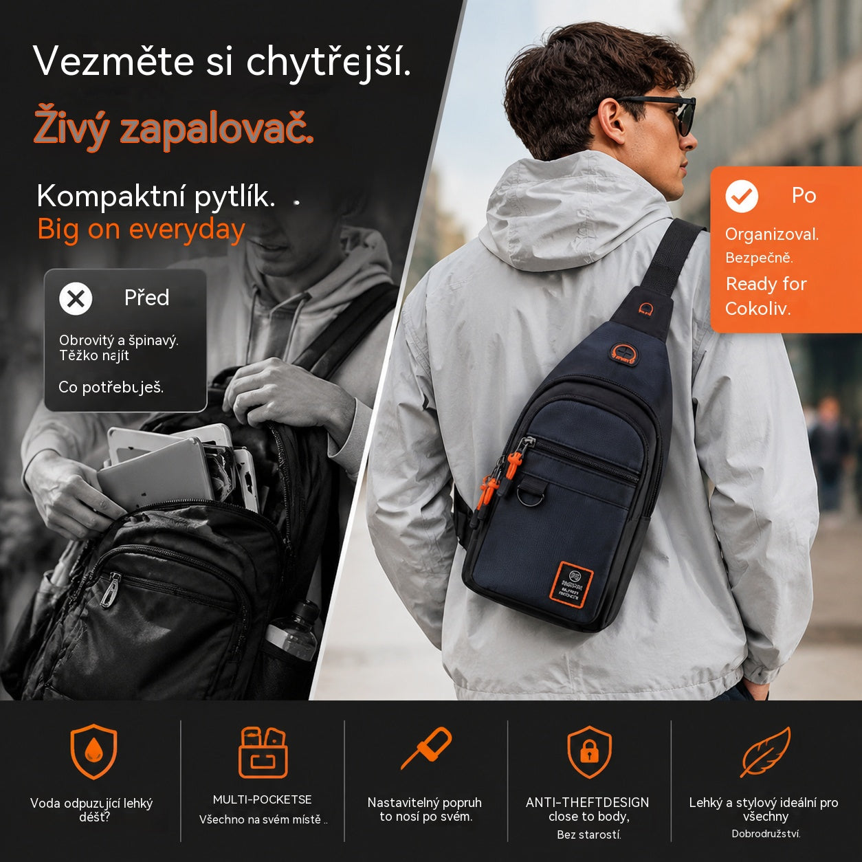 【Compra 1, llévate 1 gratis】🎒 ✨ Bolso bandolera impermeable con múltiples bolsillos: almacenamiento organizado, correa ajustable, conector para auriculares