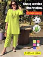 【40-100kg】Verano nueva moda color sólido temperamento viaje estilo étnico ropa de manga larga traje de dos piezas