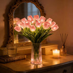 Egy 15 tulipánból álló csokor éjszakai fénynek