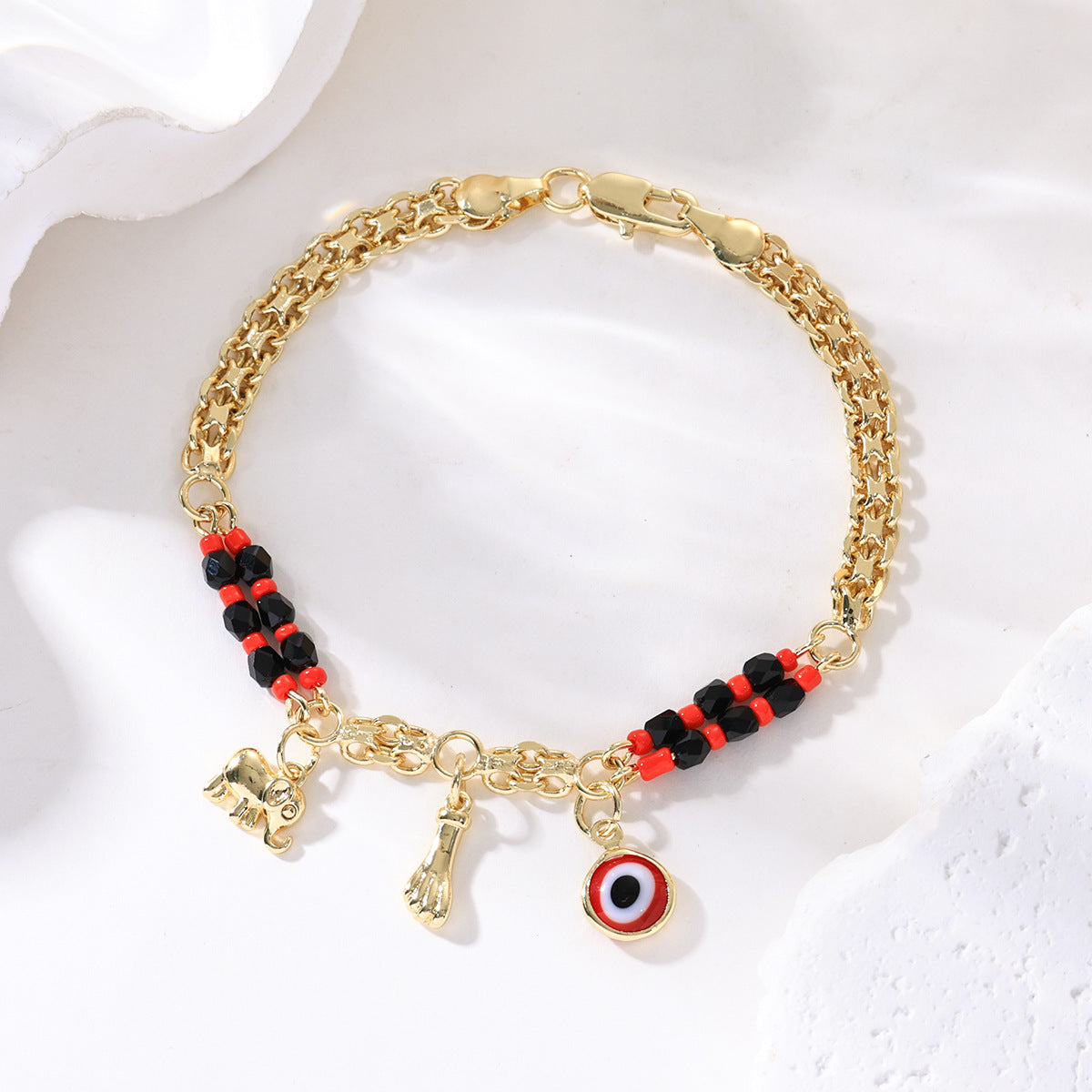 📿 OFERTA LIMITOWANA CZASOWO: 50% ZNIŻKI! 🌀 Bransoletka boho z zawieszkami i słoniem przynoszącym szczęście: symboliczne zawieszki, regulowany szlif, pozłacana i dostępna w 7 stylach ✨