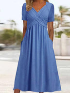 👍👍【50% OFF】💐👗【S-3XL】2025 jarné a letné nové jednofarebné módne jednoduché ležérne šaty