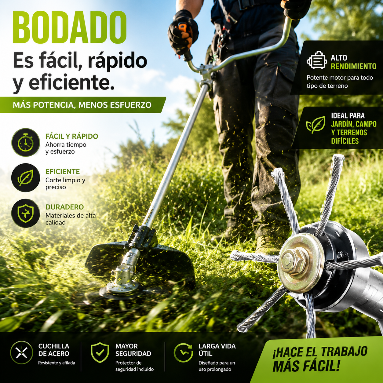 Cabezal de corte reemplazable para cortacésped/desbrozadora - cabezal de corte de acero para cortar césped