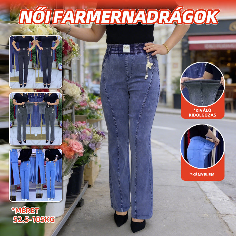 【M-4XL】Magas derekú, rugalmas női farmernadrág