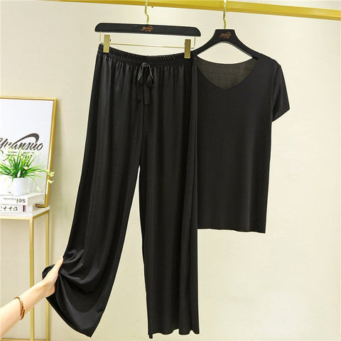 VENTA CALIENTE 50% DE DESCUENTOProductos de seda suave Manga corta + pantalones anchos  Conjunto de dos piezas