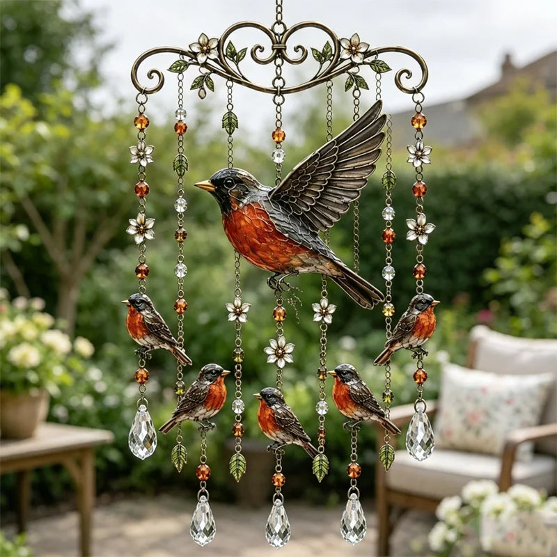 🐦 Kryształowe dzwonki ozdobione kolibrami i malowanymi wzorami w stylu vintage
