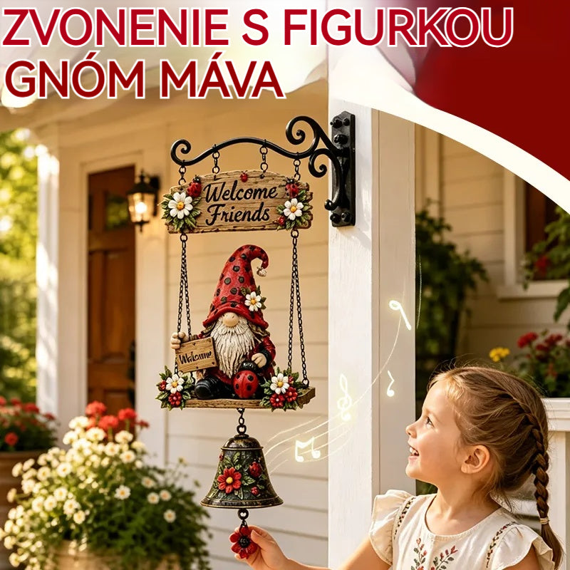 🌞Uvítací zvonček s motívom záhradného trpaslíka, nápisom „Welcome“, vintage bronzovým zvončekom, kovaným železným nástenným dizajnom a záhradnou dekoráciou.