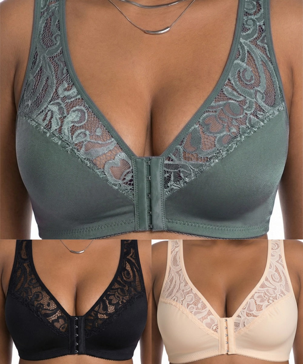 💖【3-dielna sada】Najnižšia cena vôbec【L-4XL】😍🩲Podprsenka s push-up strihom pre väčšie veľkosti, krásna čipka, push-up a vyklenutý dizajn, zapínanie vpredu