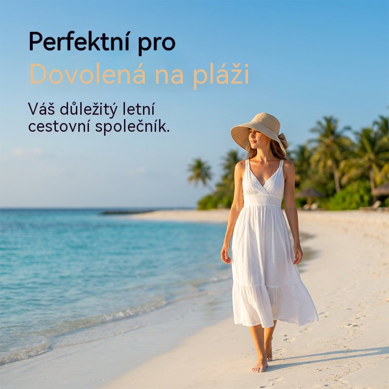 👒✨ Dámsky slnečný klobúk s mašľou a širokou krempou – skladacia, 360° ochrana 🎀
