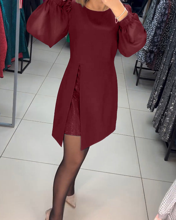 【Kupi 1, dobi 1 gratis】【S-5XL】Nova retro dvodelna obleka z okroglim izrezom in lažnim pasom za leto