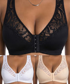 💖【3-dielna sada】Najnižšia cena vôbec【L-4XL】😍🩲Podprsenka s push-up strihom pre väčšie veľkosti, krásna čipka, push-up a vyklenutý dizajn, zapínanie vpredu