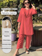 【40-100kg】Verano nueva moda color sólido temperamento viaje estilo étnico ropa de manga larga traje de dos piezas