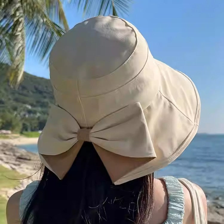 👒✨ Ženski sončni klobuk z pentljo in širokimi krajci - zložljiv, 360° zaščita 🎀
