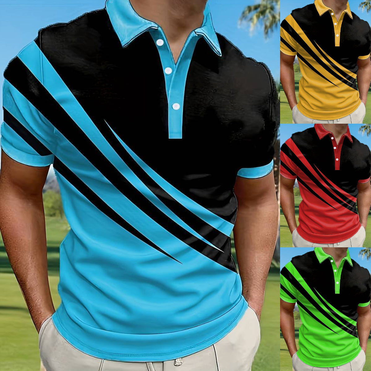 🔥【Kúpte 1 a získajte 1 zadarmo】👔【S-6XL】Nová letná pánska pruhovaná 3D košeľa POLO s potlačou