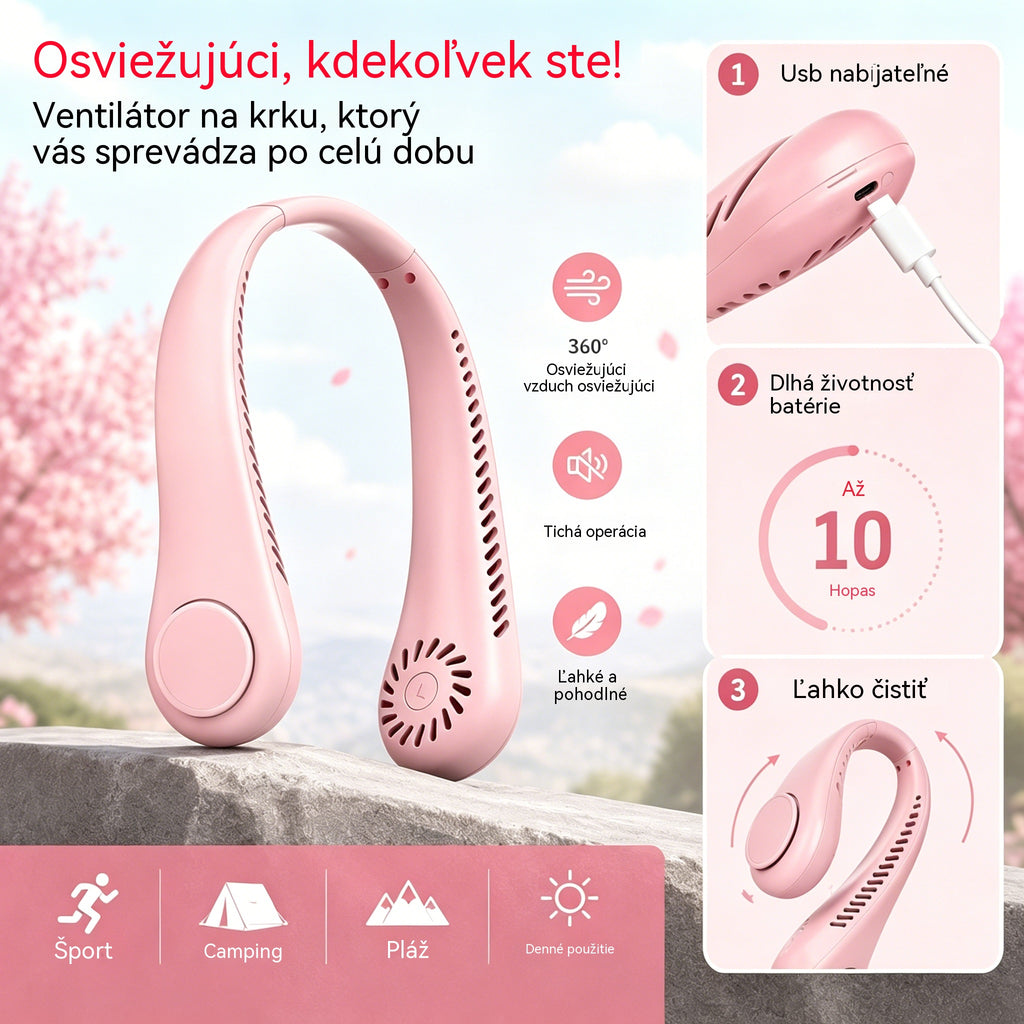 💨 Krčný ventilátor klimatizácie – Extrémne tichý, prenosný a otočný o 360° – Ideálny na leto 🌞