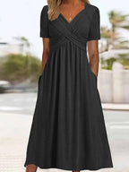 👍👍【50% OFF】💐👗【S-3XL】2025 jarné a letné nové jednofarebné módne jednoduché ležérne šaty