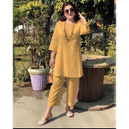 【40-100kg】Verano nueva moda color sólido temperamento viaje estilo étnico ropa de manga larga traje de dos piezas