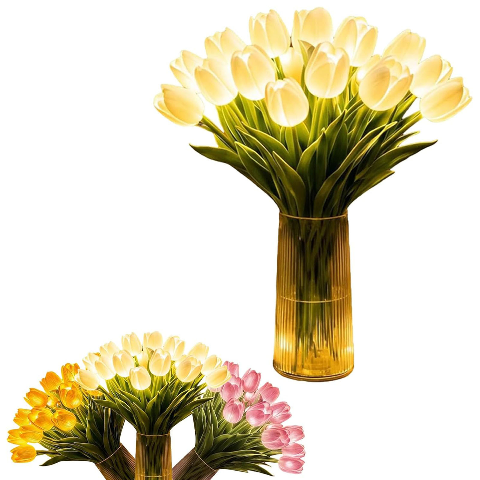 Egy 15 tulipánból álló csokor éjszakai fénynek